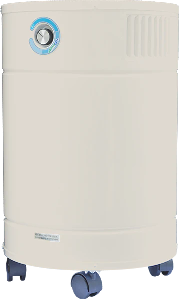 AllerAir AirMedic Pro 6 HDS Smoke Eater Air Purifier in sandstone color standing upright on a white background.