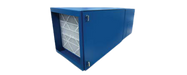 Blue stationary ambient air cleaner with a single white filter and door latch on the front, model BSE AIRMAX-FIRE.