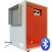 An EBac K100E High-Capacity Dehumidifier, featuring a red front panel, white sides, and a Bluetooth connectivity symbol on the lower right corner, against a transparent background.