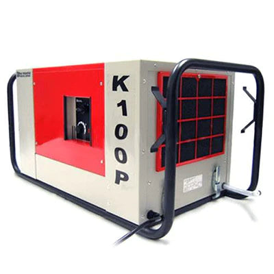 EBac K100P industrial dehumidifier with model number K100P visible, angled side view.