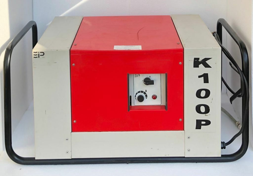 Front view of EBac K100P industrial dehumidifier showing control panel and model number.
