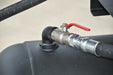 Detailed view of the tank valve on the EMAX E4500 Series Rotary Screw Air Compressor, showing the red handle and silver fittings.