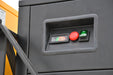 Detailed view of the control panel on the EMAX E4500 Series variable speed air compressor, showing gauges and start-stop buttons