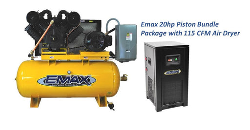EMAX 20hp Industrial Plus Bundle with Horizontal Air Compressor and 115 CFM Air Dryer, designed for efficient operation and reliable performance
