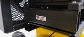 Close-up of the Exclusive Air Flow Technology label on the EMAX E450 Series Air Compressor, highlighting the Made in USA badge
