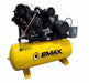 Front view of EMAX E450 Series 20 HP Piston Air Compressor, 3 Phase, 120 Gallon, Horizontal, with Emax Industrial Plus branding