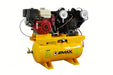 Side view of EMAX E450-GR 14hp gas-driven air compressor with Kohler engine and black metal protective frame