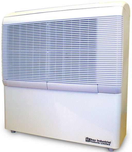 Front view of EBac AD850E high-capacity industrial dehumidifier with metal housing and air intake grille