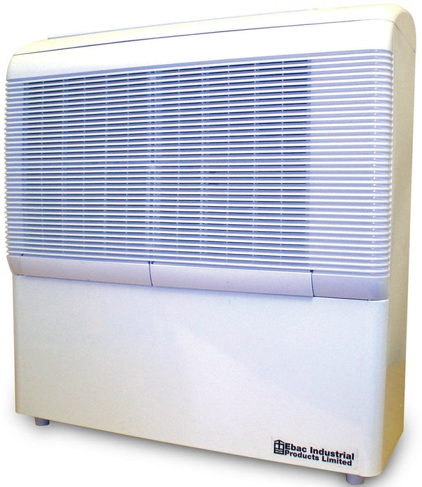 Front view of EBac AD850E high-capacity industrial dehumidifier with metal housing and air intake grille