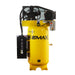 Front view of yellow EMAX E250S silent air splash-lubricated industrial piston air compressor with vertical tank