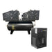 Rear view of EMAX E450 SD silent air alternating horizontal duplex air compressor with attached air dryer
