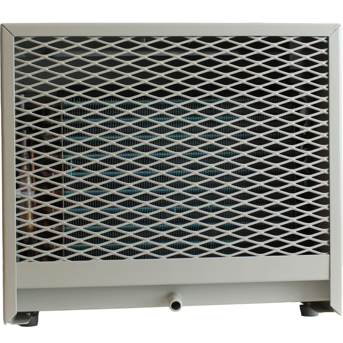 Front grille detail of RM40SH compact industrial dehumidifier with internal cooling coil visible
