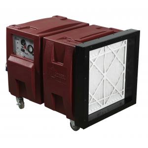  A portable Novatek Novair 2000-BIO Air Scrubber Negative Air Machine with HEPA filter, featuring caster wheels and a red housing